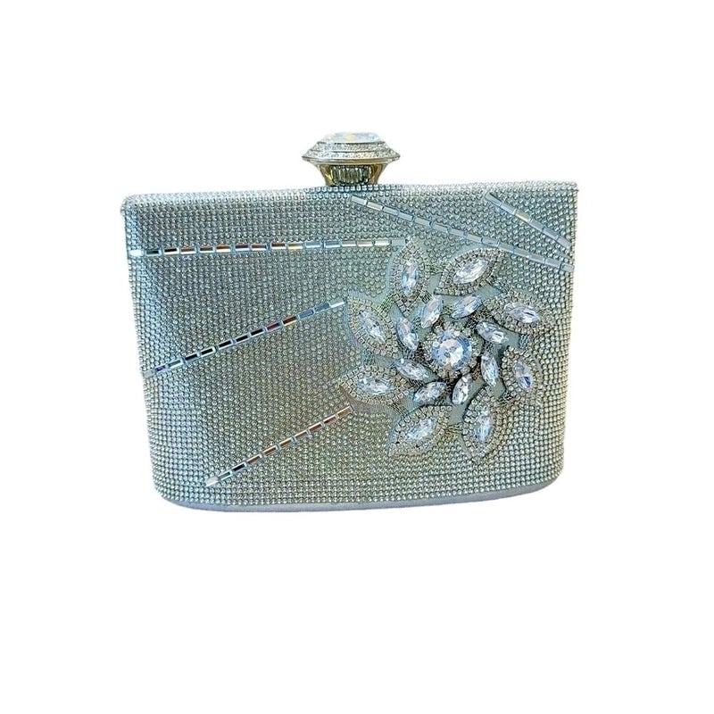 Silver Polyester Solid Color Square Evening Bags