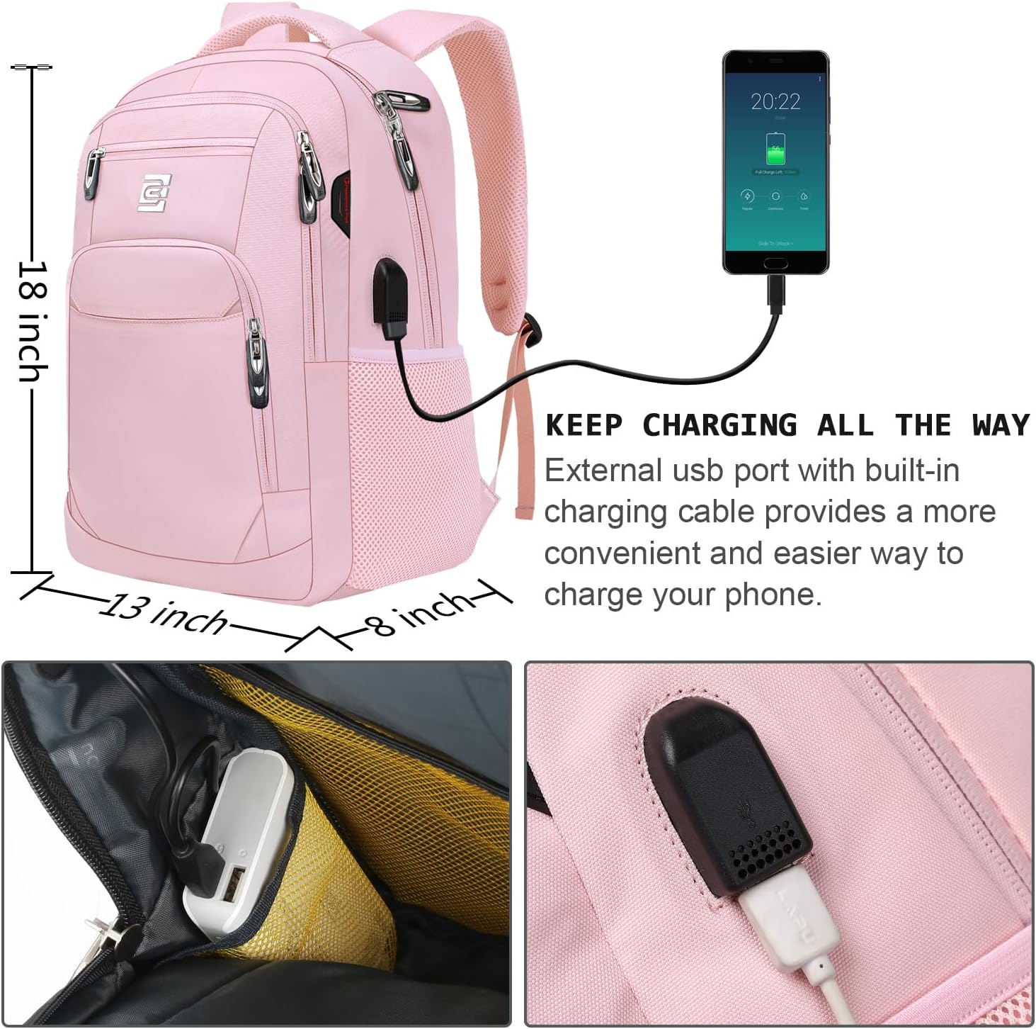 Laptop Backpack,Business Travel Anti Theft Slim Durable Laptops Backpack with USB Charging Port,Water Resistant College Computer Bag for Women & Men Fits 15.6 Inch Laptop and Notebook - Black