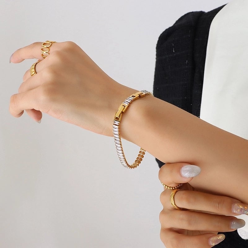 Geometric Titanium Steel Splicing Zircon Bracelets Necklace