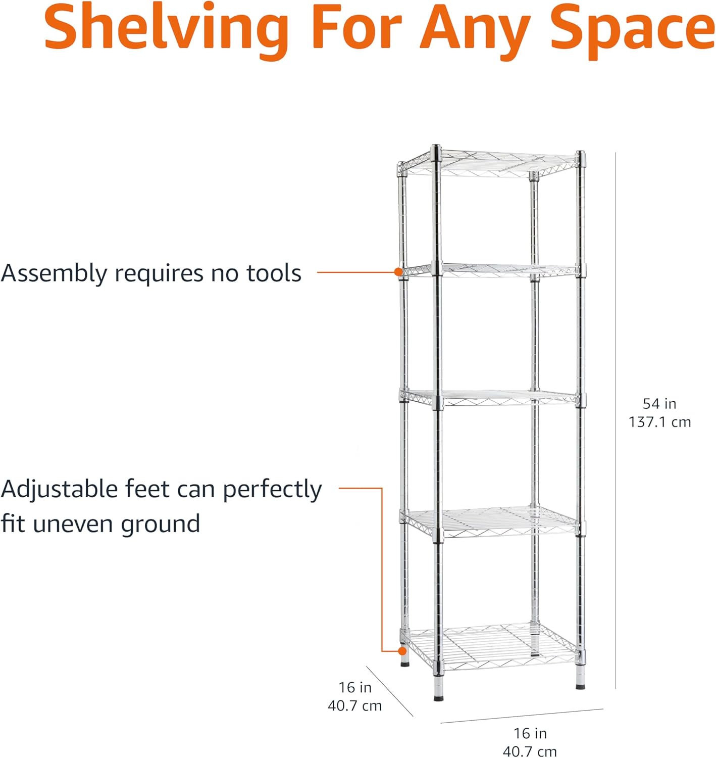Amazon Basics 4-Shelf Steel Wire Storage Rack, Adjustable, Sturdy, Easy Assembly, 13.4 D x 23.2 W x 48 H in, Black