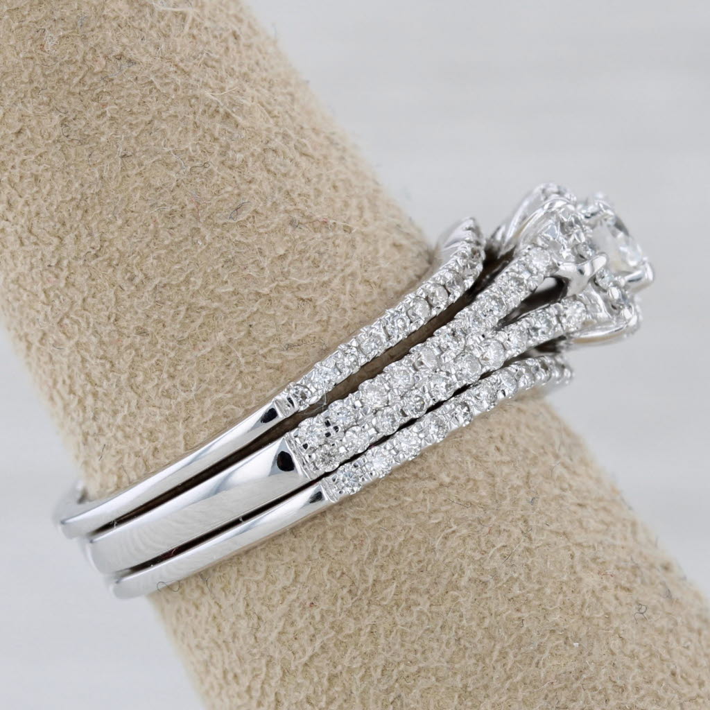 0.75ctw Diamond Halo Engagement Ring Wedding Bands Bridal Set 14k Gold Size 7