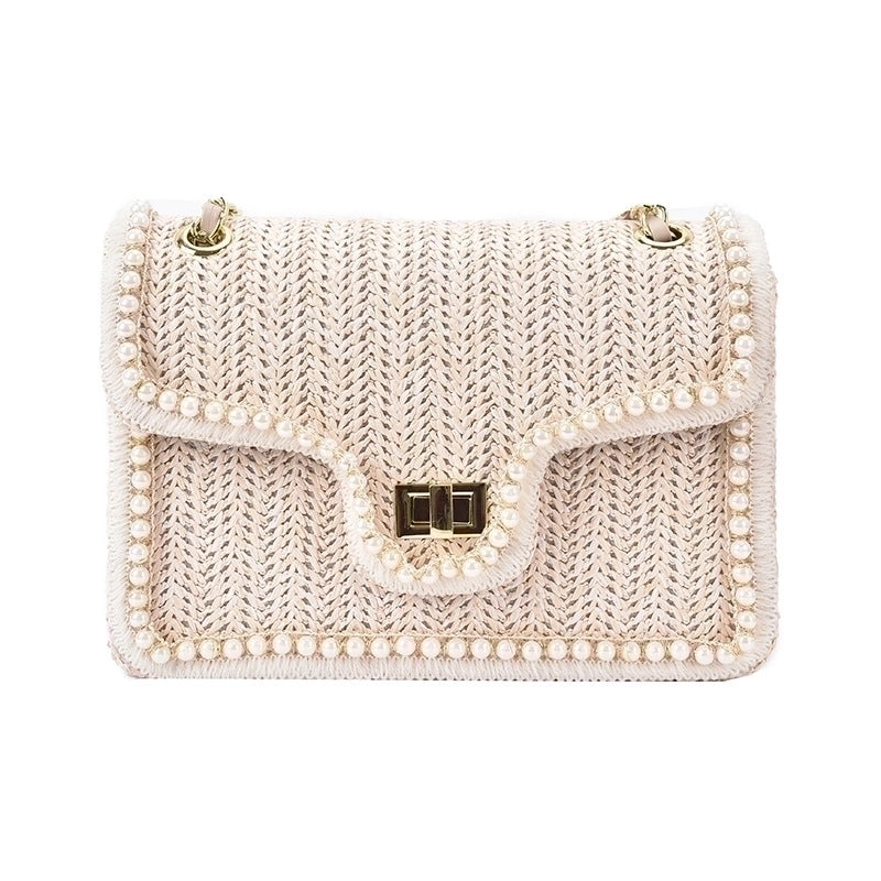 Women's Medium Straw Solid Color Fashion Square Flip Cover Shoulder Bag