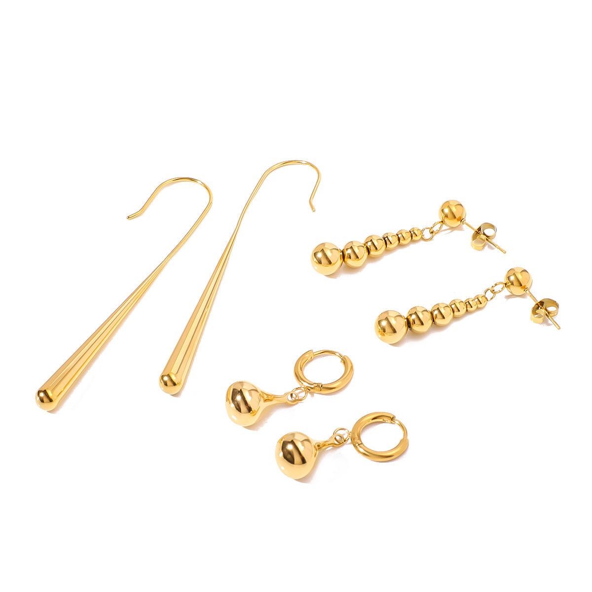 Simple Stainless Steel 18K Gold Plated Water Drop Earrings For Women Retro Personality Long