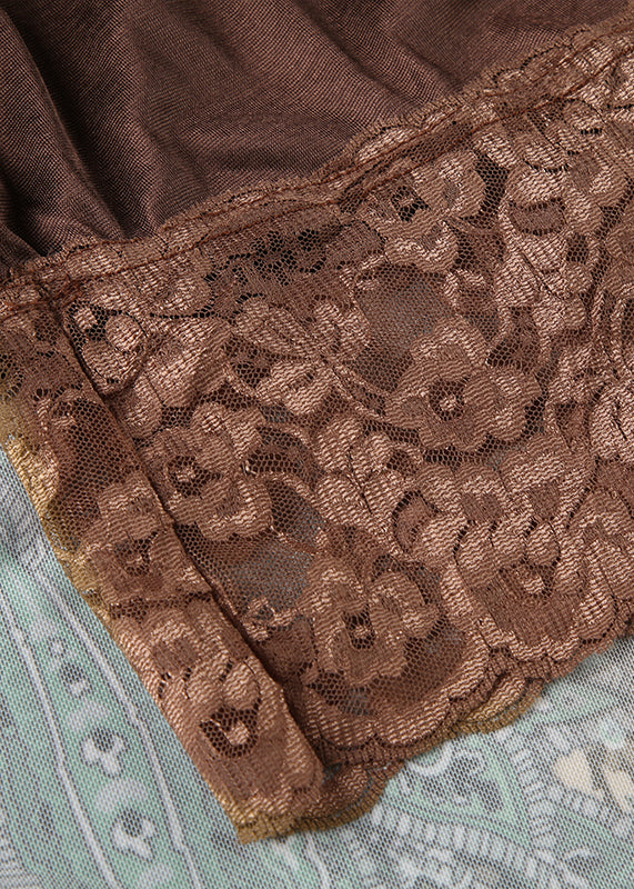 Vintage Green Print Lace Patchwork Skirts Summer