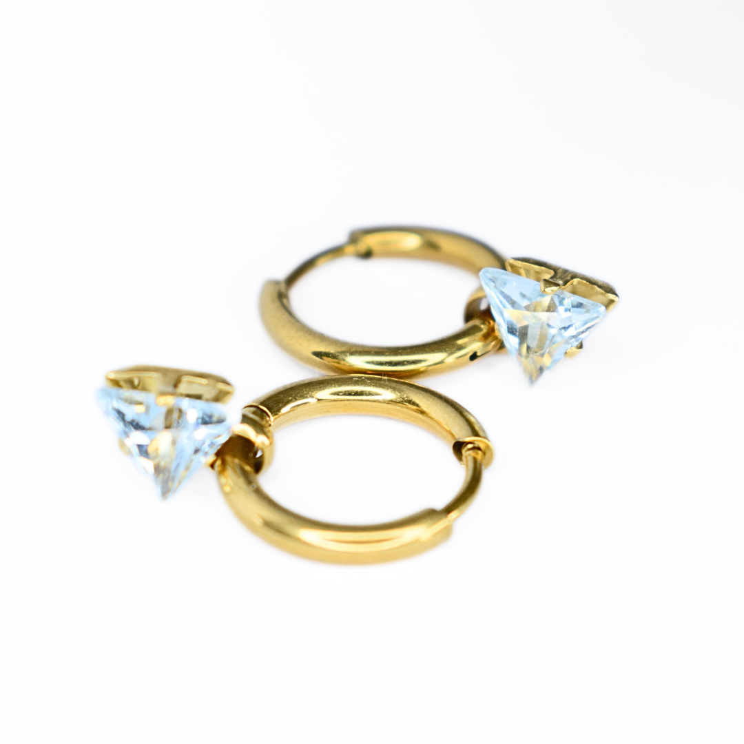 Triangle diamond charm hoops - Gold