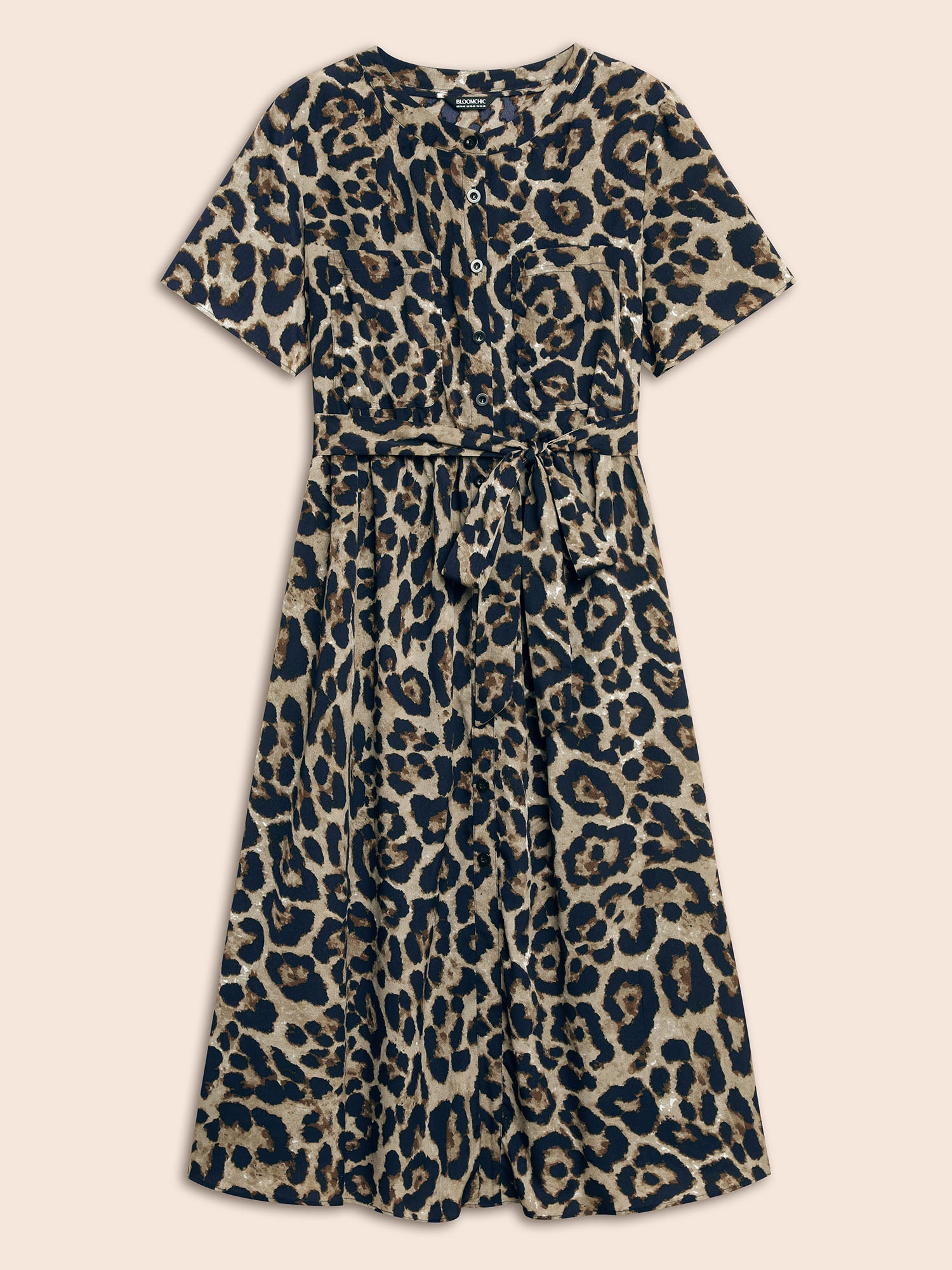 Leopard Print Slit Hem Belted Dress