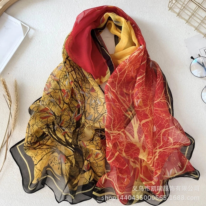 Women's Vacation Color Block Floral Polyester Silk Scarves