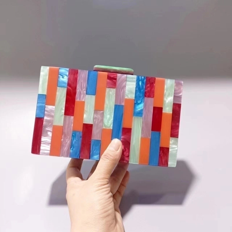 Rose Red Blue Arylic Color Block Evening Bags