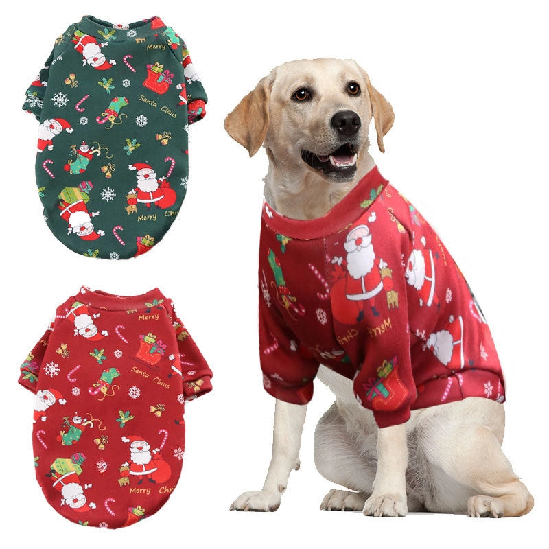 CUHK Dog Cat Teddy Bixiong Fadou Clothes Fleece-lined Christmas Printed Sweater Spring. Autumn And Winter Pet Supplies