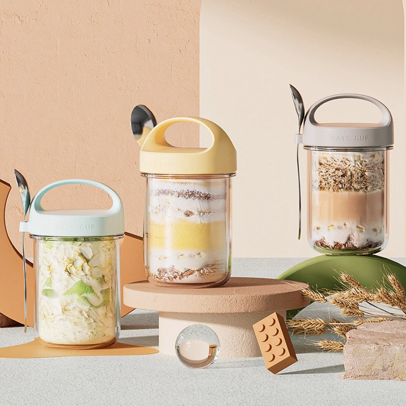Breakfast Cup Glass Large Mouth Sealed Jar Overnight Oatmeal Cup Milkshake Cup Glass Cup With Spoon Cereal Cup Yogurt Cup