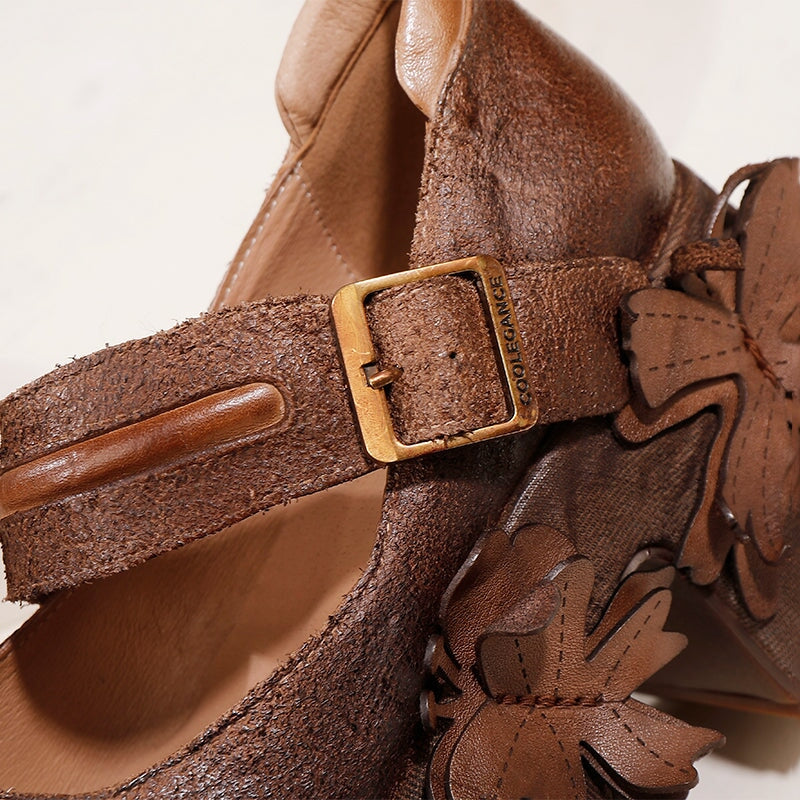 Handmade Retro Leather Mary Jane Shoes For Women 85mm Platform in Coffee/Gray