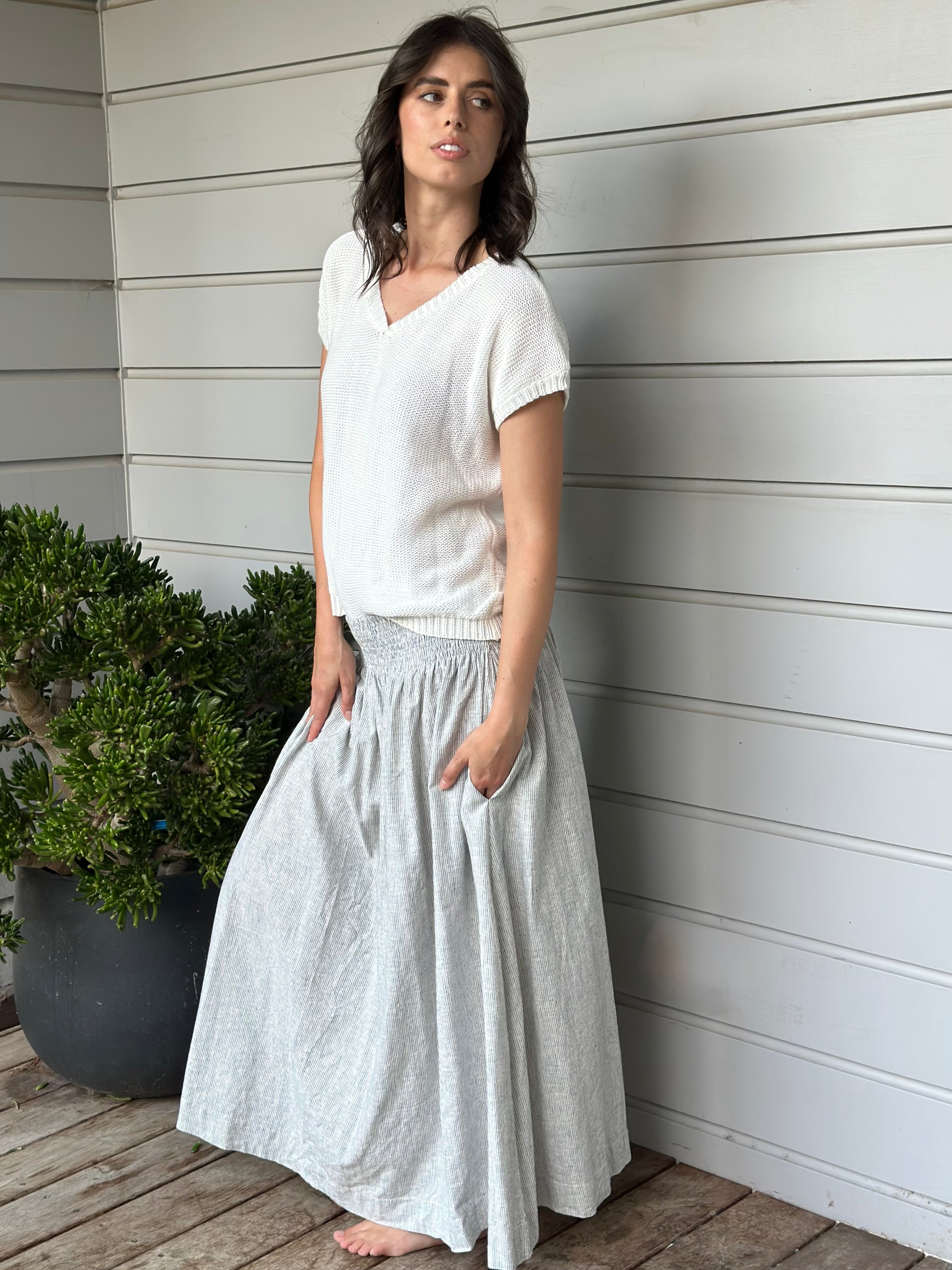 lulu skirt-fine grey stripe hemp
