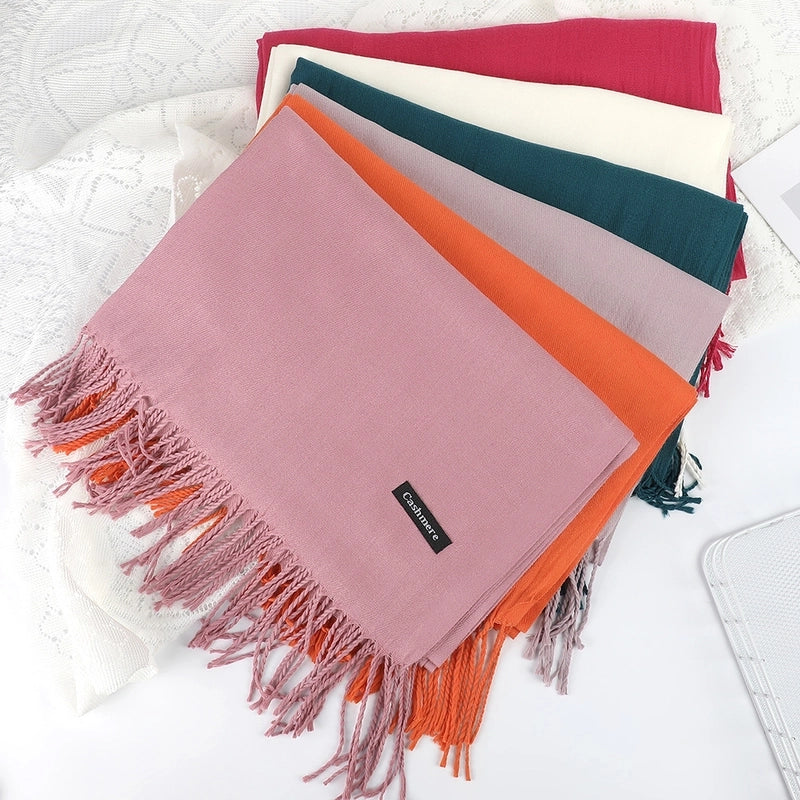 Solid Color Cashmere Tassel Scarf  Autumn And Winter Warm Scarf Simple Style Air Conditioning Shawl