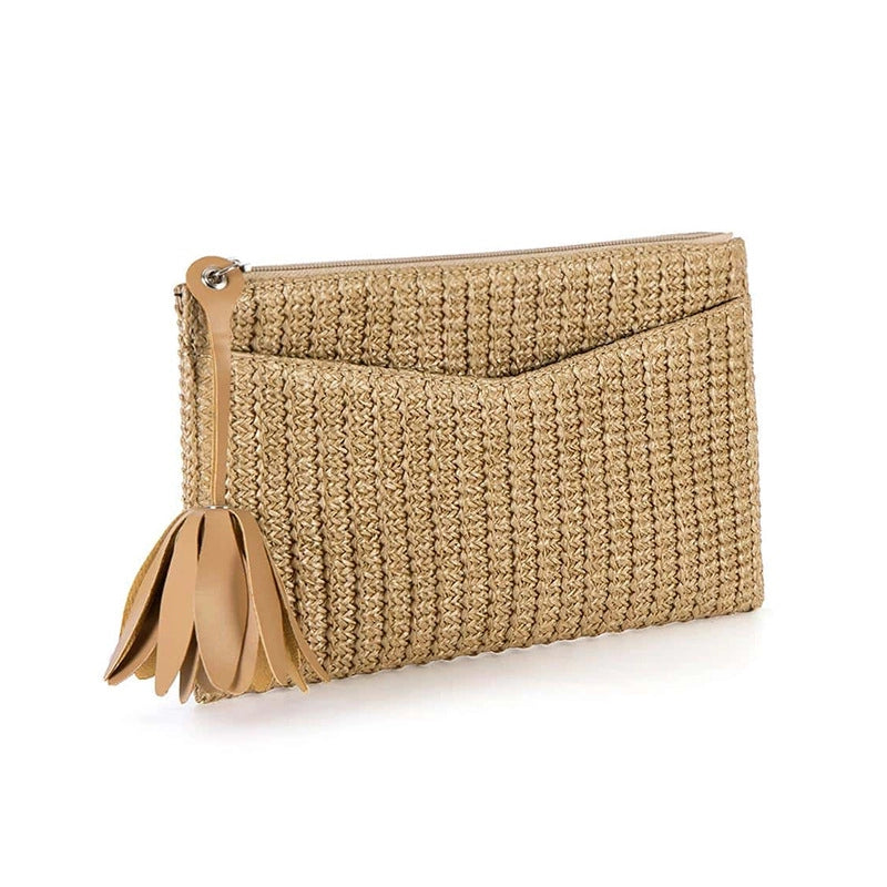 Women's Small Straw Solid Color Vacation Classic Style Weave Square Zipper Clutch Bag