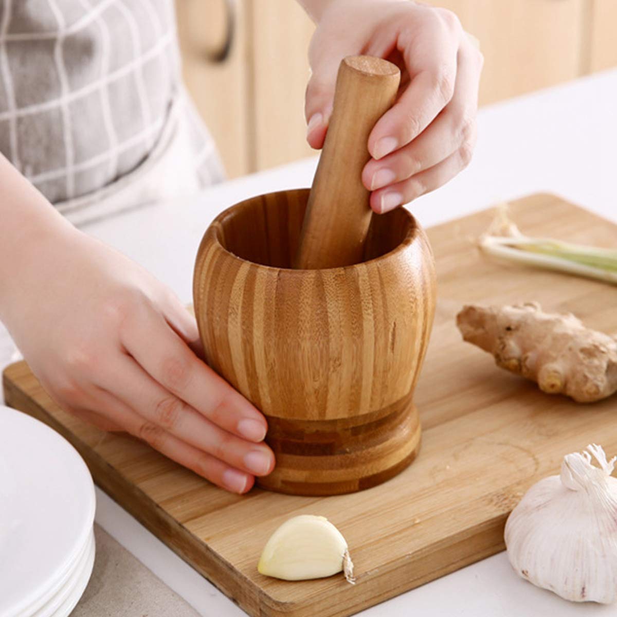 Wooden Mortar & Pestles. Pepper Grinder Crush Pot Kitchen Accessory For Home Cooking Tool