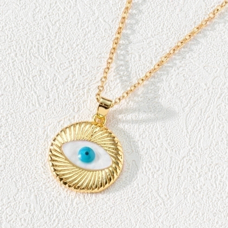 Fashion Devil's Eye Copper Gold Plated Zircon Pendant Necklace In Bulk