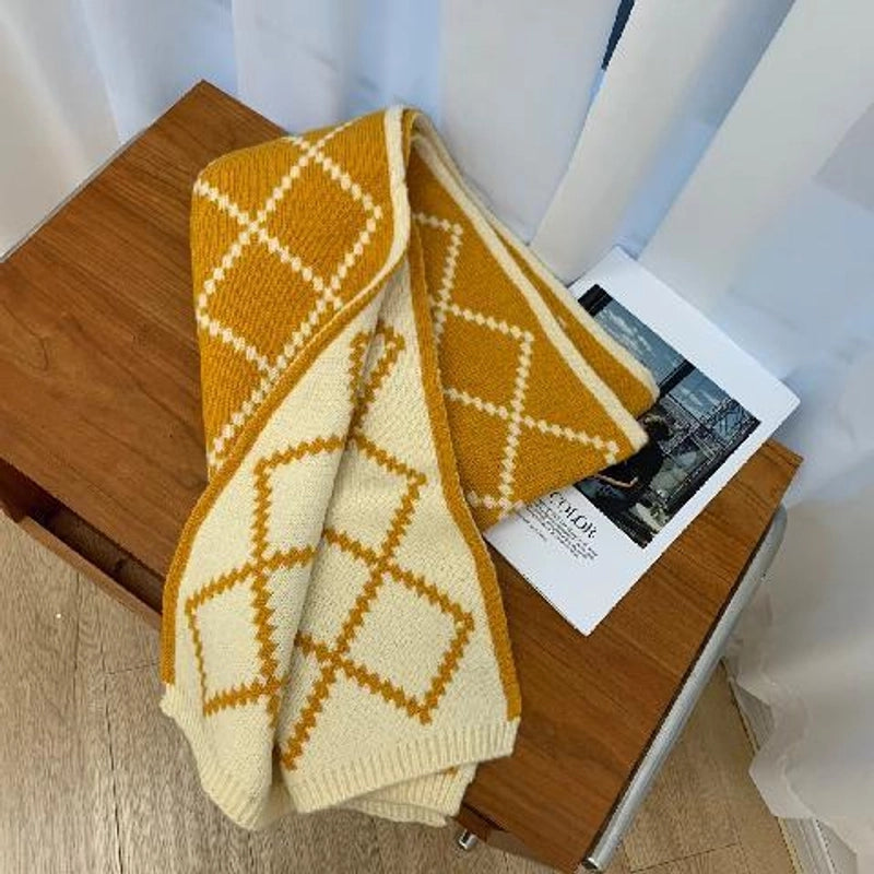 Plaid Scarf Women's  Fashionable Cute Soft Autumn And Winter  Thickened Warm Knitted Wool Scarf