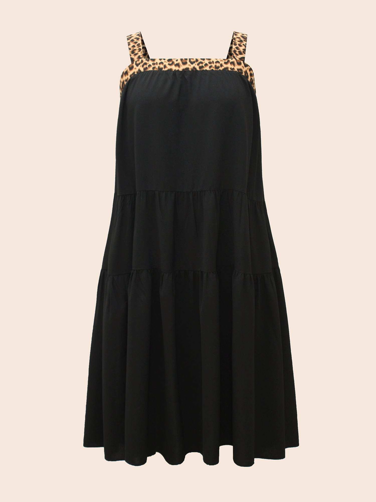 Leopard Patchwork Tie Knot Ruffle Layered Hem Dress