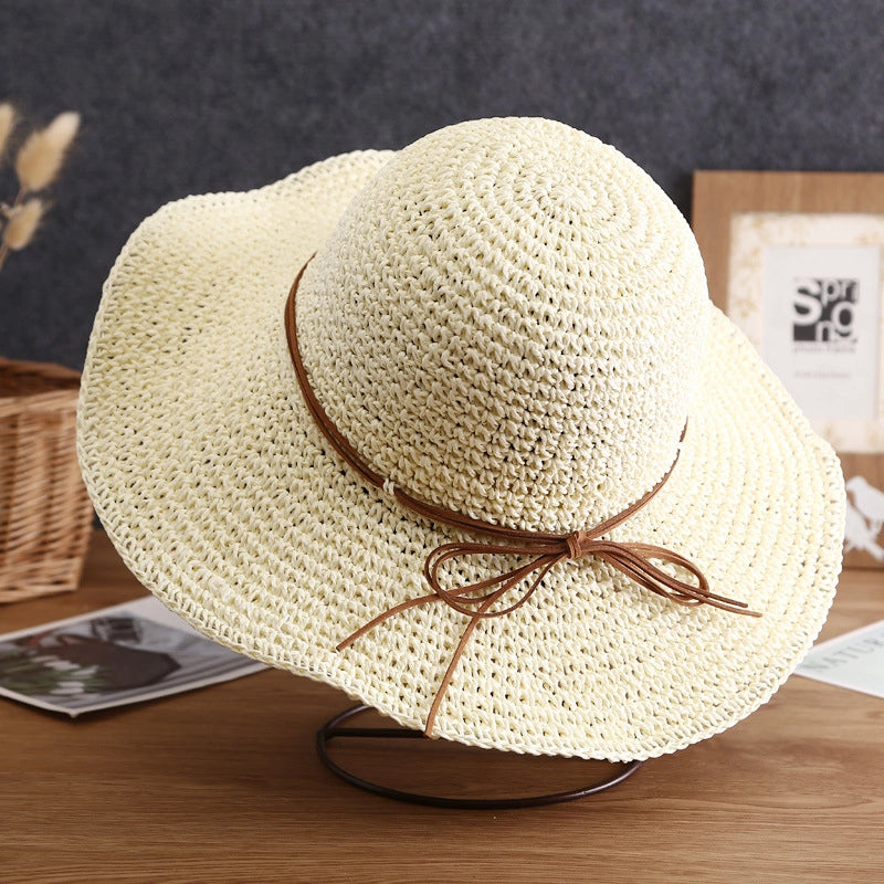 Women's Minimalist Bow Knot Braid Wide Eaves Straw Hat