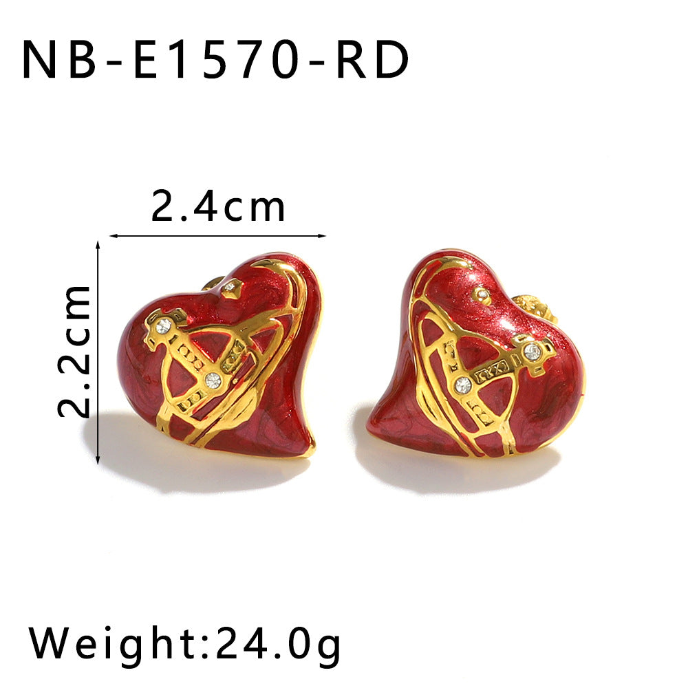 Fashionable Planet Love Earrings With Diamonds Small And Exquisite Oil-Drop Stainless Steel Earrings For Women