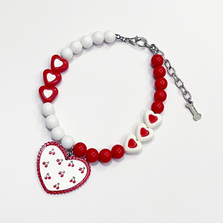 Cherry Floral Heart Dog Cat Necklace