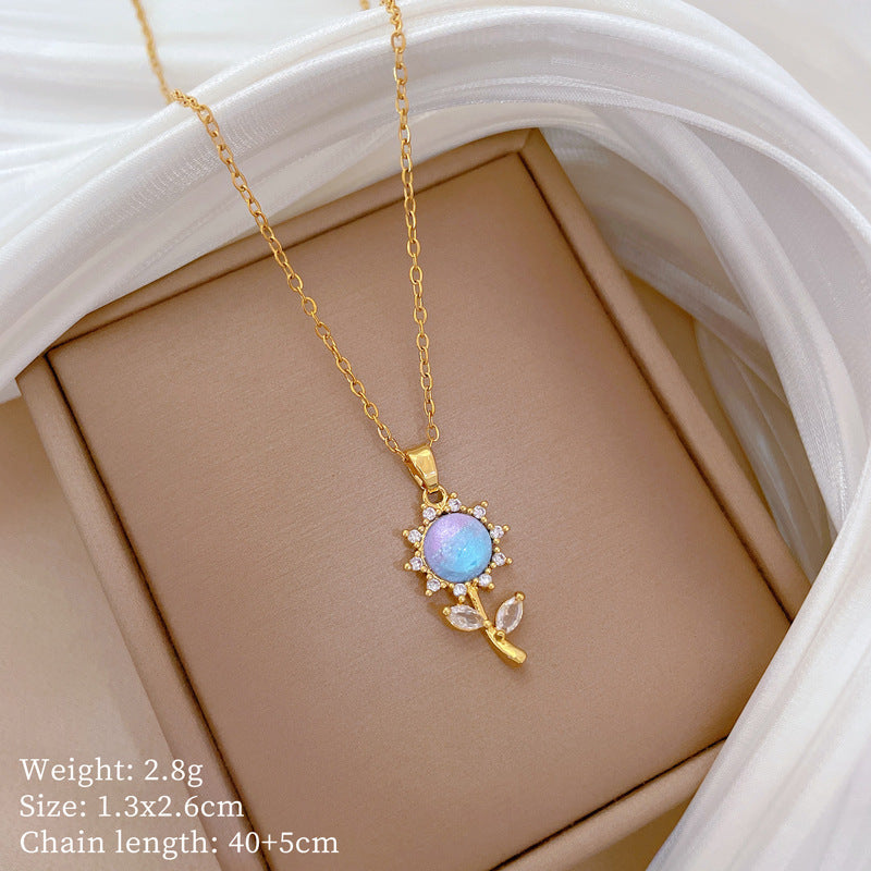 Minimalist Geometric Titanium Steel Diamond Inlay Necklaces