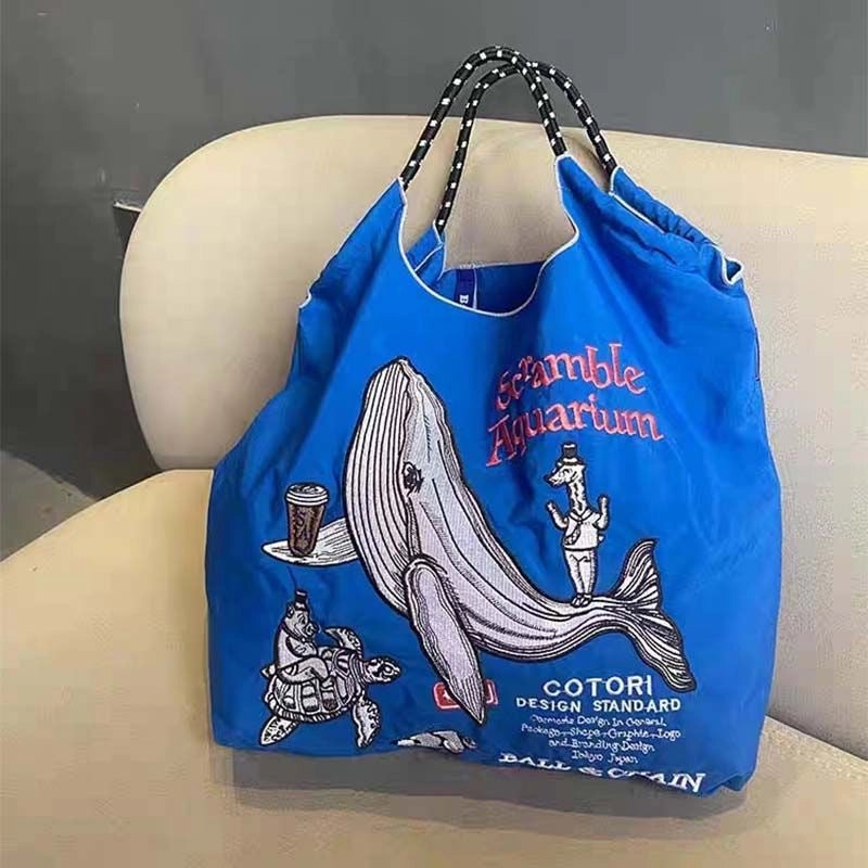 Women's Large Nylon Animal Donuts Basic Classic Style Square Open Shopping Bags