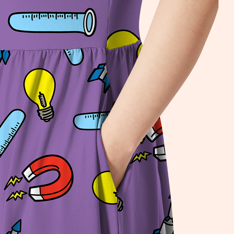 Travel In The World Of Science Teacher Printed One Piece Dress