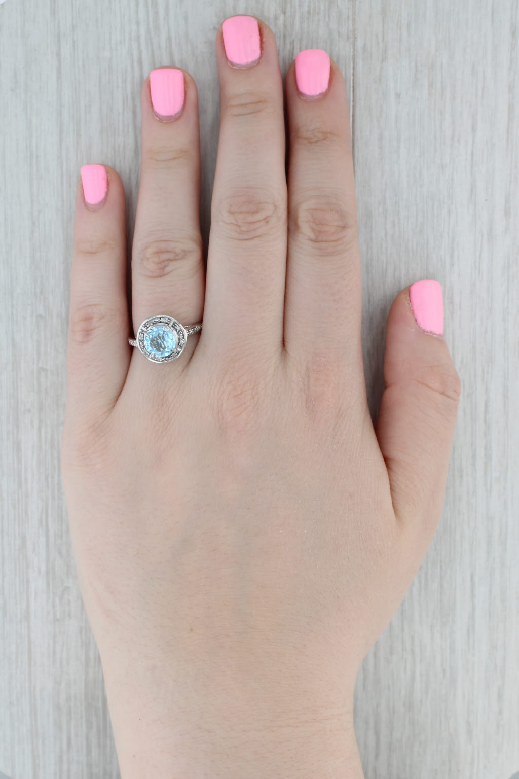 2.33ctw Blue Topaz Diamond Halo Ring 10k White Gold Size 9