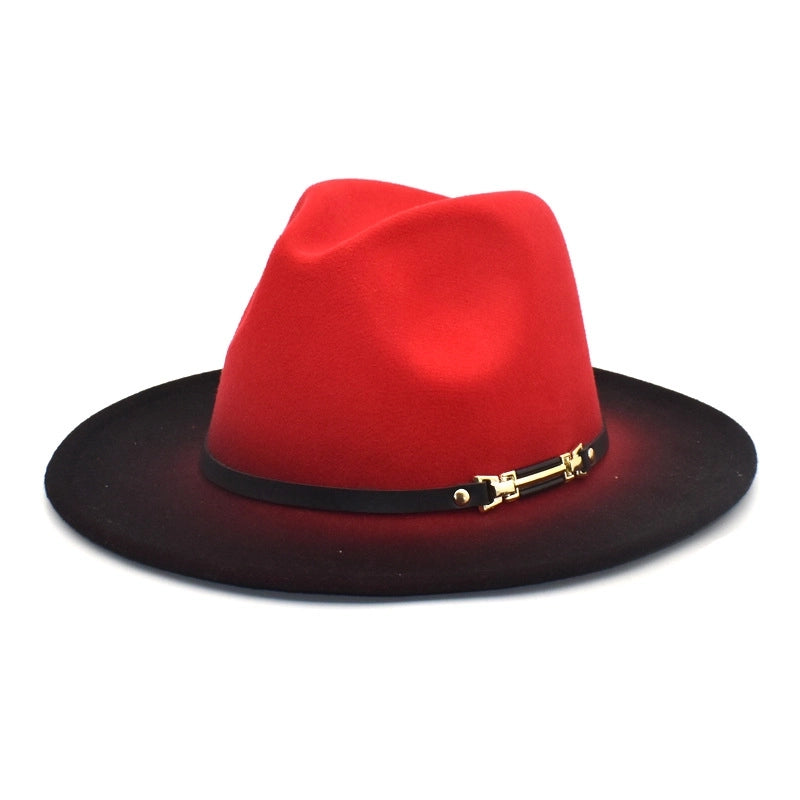 Unisex Fashion Color Block Gradient Color Flat Eaves Fedora Hat
