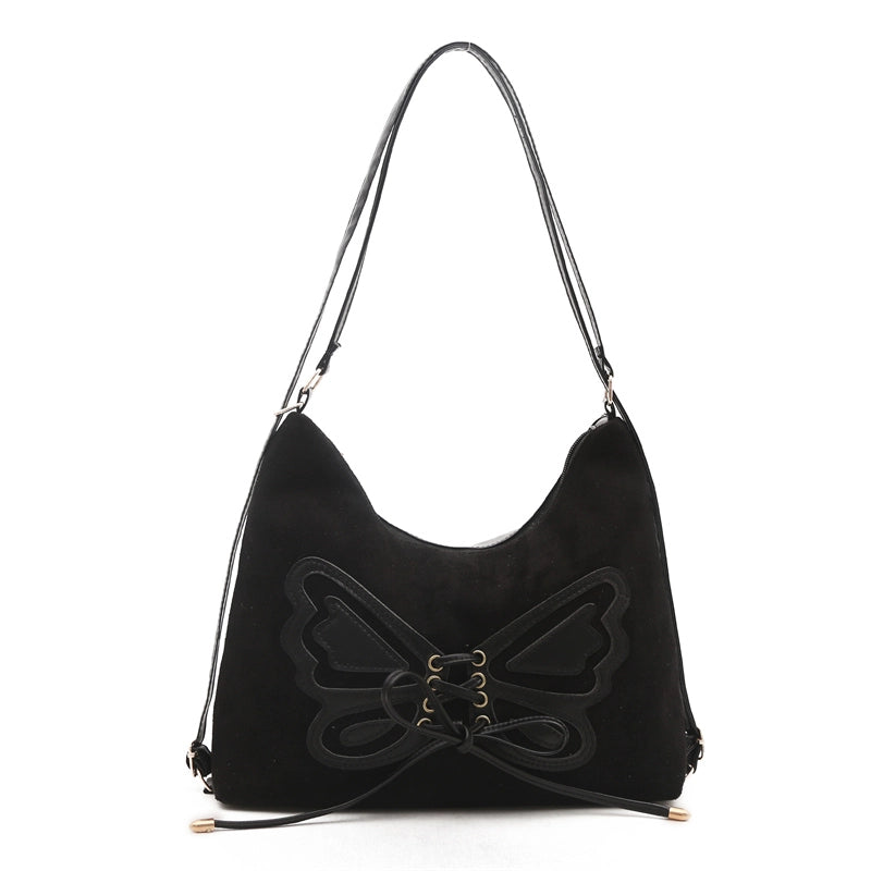 Women's Medium Suede Solid Color Butterfly Streetwear Square Zipper Shoulder Bag