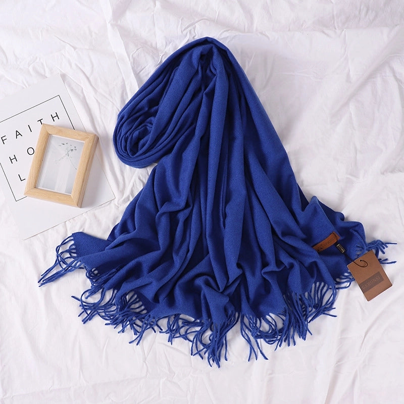 Solid Color Prickly Wool Scarf Women's 300g Ge Run Si Imitation Cashmere Thickened Scarf Japanese Style Plain Scarf For Autumn And Winter