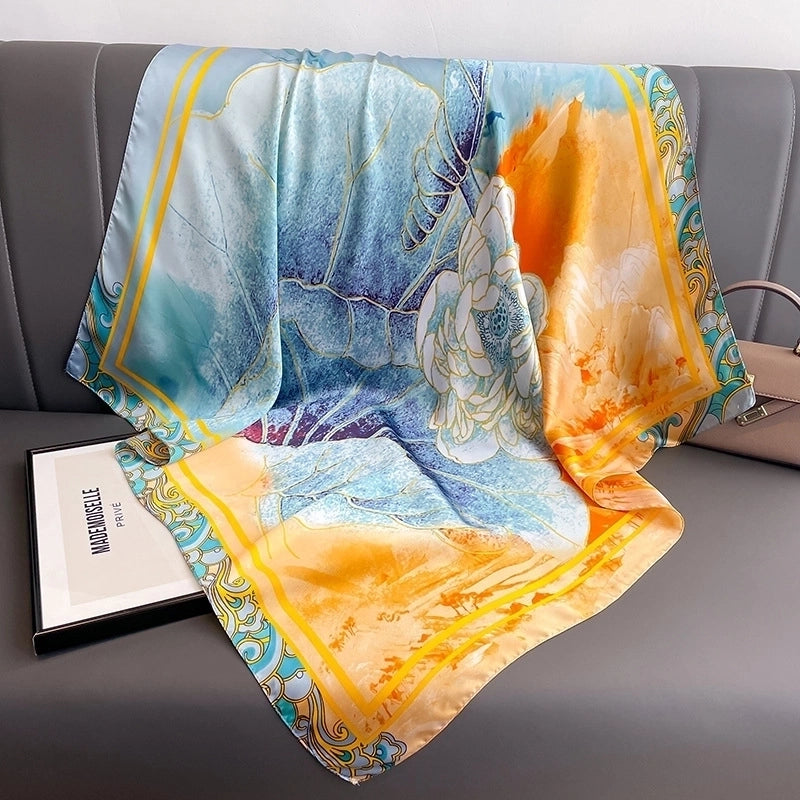 2 Pieces Women'S Ig Style Minimalist Color Block Flower Satin Silk Scarf