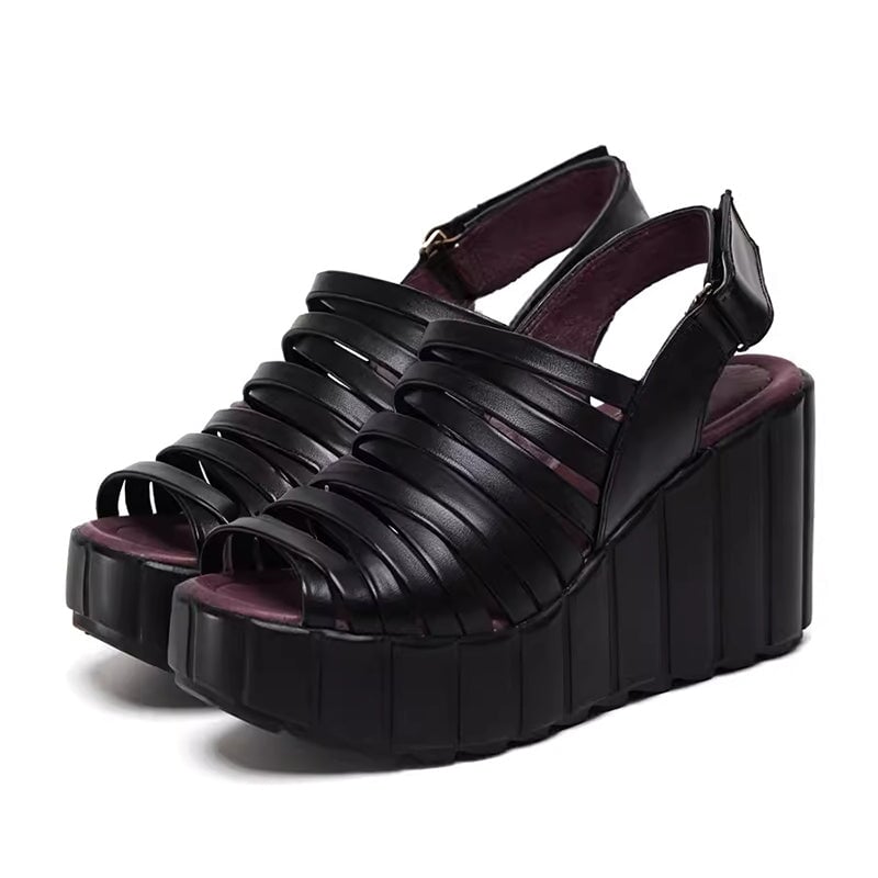 Woven Leather Gladiator Sandals For Women 90mm Platform Slingback High Heels in Black/Green/Beige