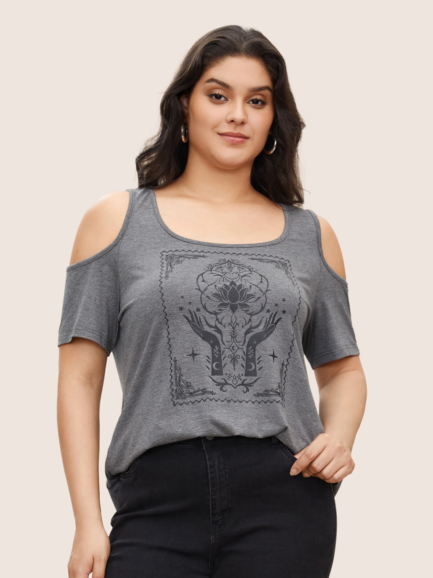 Horoscope Print Cold Shoulder T-shirt