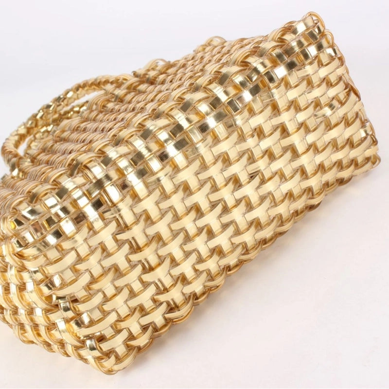 Women's Small PVC Solid Color Elegant Streetwear Weave Square Open Straw Bag