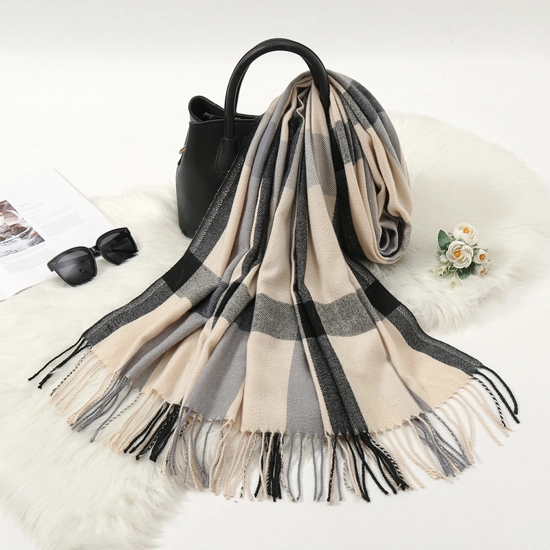 Autumn And Winter New Stitching Plaid Artificial Cashmere Scarf Women's Sweet Style Fashion Cold-Proof Warm Couple Bib Shawl