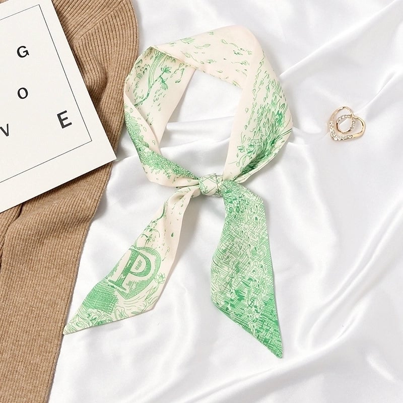 Women's Sweet Color Block Satin Printing Silk Scarf