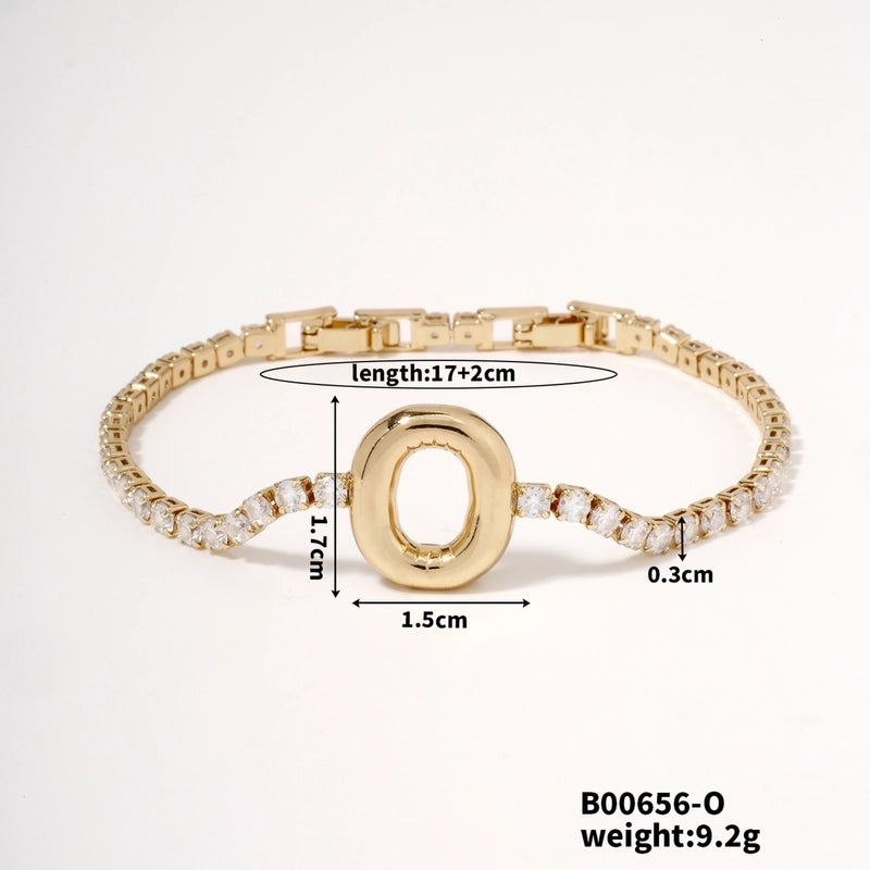 304 Stainless Steel Copper K Gold Plated Minimalist Classic Style Plating Inlay Letter Zircon Bracelets
