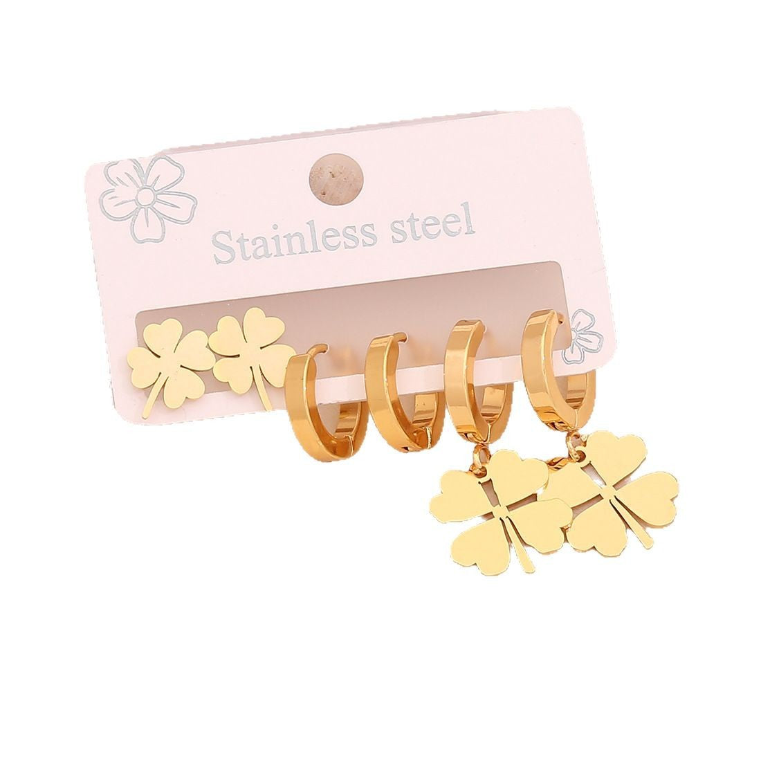 3 Pairs Of Love Butterfly Stainless Steel Earrings Set Flower Crown Earrings E612