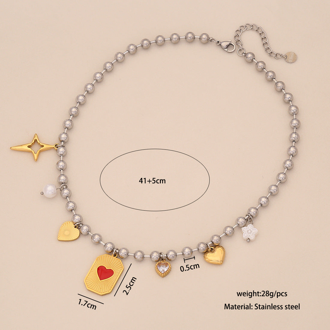 Golden Dopamine Element Necklace Cross Pearl Love Stainless Steel Clavicle Chain N1506