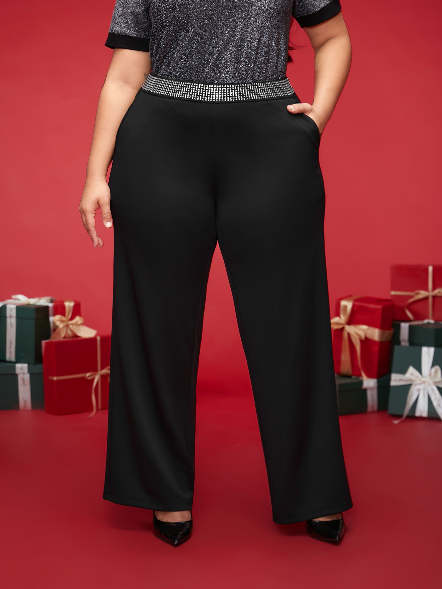 Diamond Trim Wide-Leg Pants