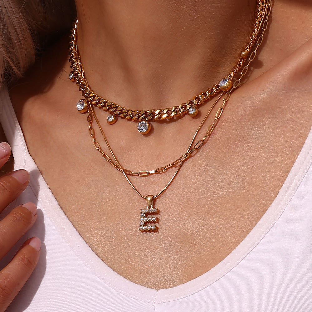 Fashion Letter Number Text Stainless Steel 18K Gold Plated Necklaces