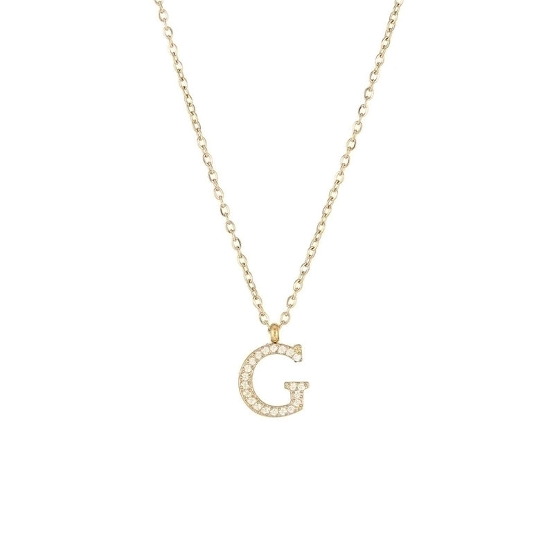 Minimalist Letter 304 Stainless Steel Zircon 16K Gold Plated White Gold Plated Plating Inlay Pendant Necklace