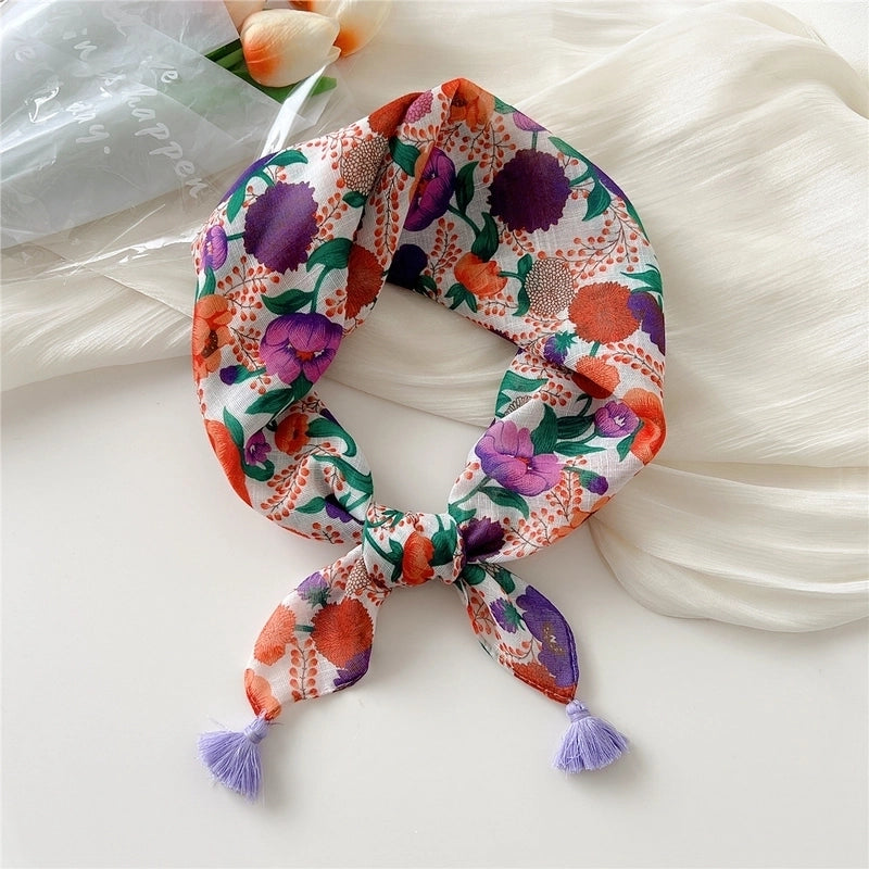 Women's Elegant Minimalist Flower Cotton And Linen Silk Scarf