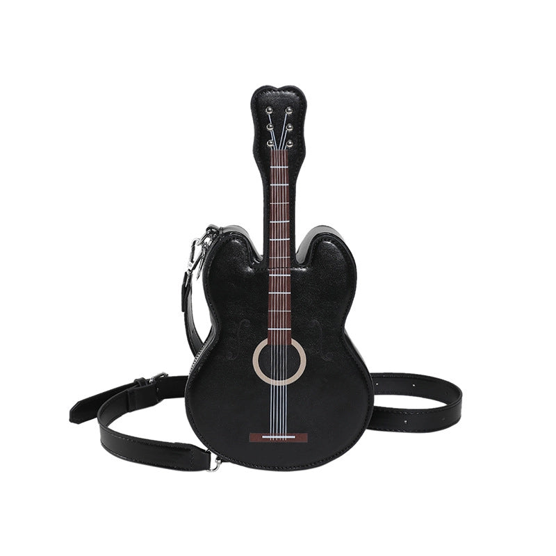 Women's Small Pu Leather Guitar Streetwear Oval Zipper Shoulder Bag