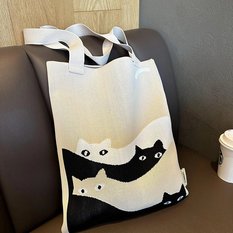 New Cartoon Sheep Knitted Shoulder Bag Women's High-grade Large Capacity Niche Casual Hand Bag Messenger Bag