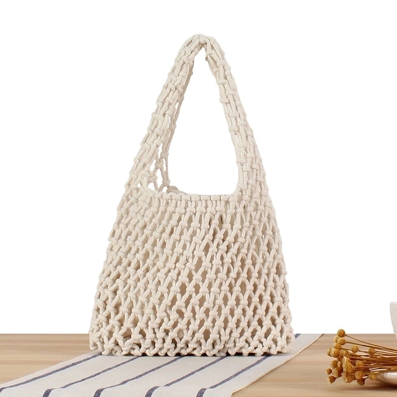 Vintage Style Solid Color Hollow Square Straw Bag