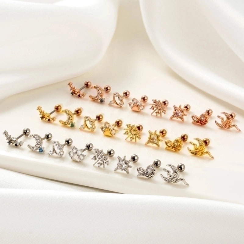 1 Piece Ear Cartilage Rings & Studs Minimalist Classic Style Star Moon Butterfly 316L Stainless Steel  Copper Plating Inlay Zircon