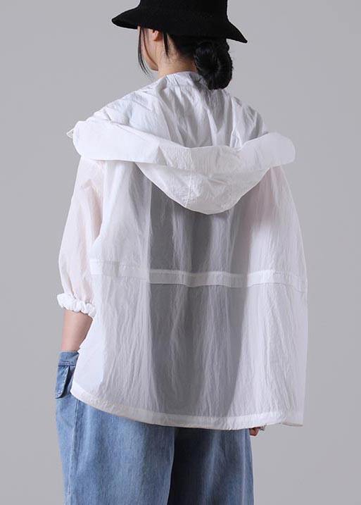 Plus Size White Pocket UPF 50+ Coat Jacket Hoodies Outwear Summer